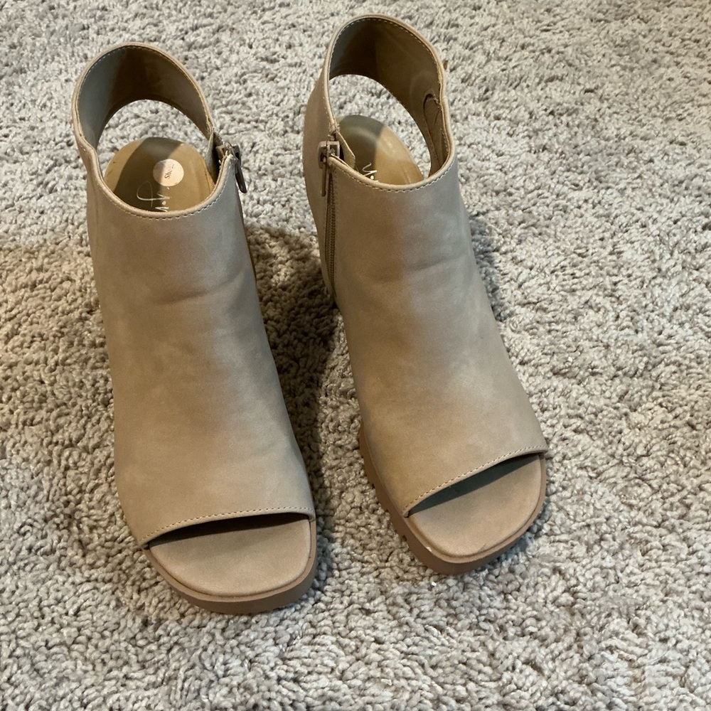Beige Peep-Toe Ankle Boots